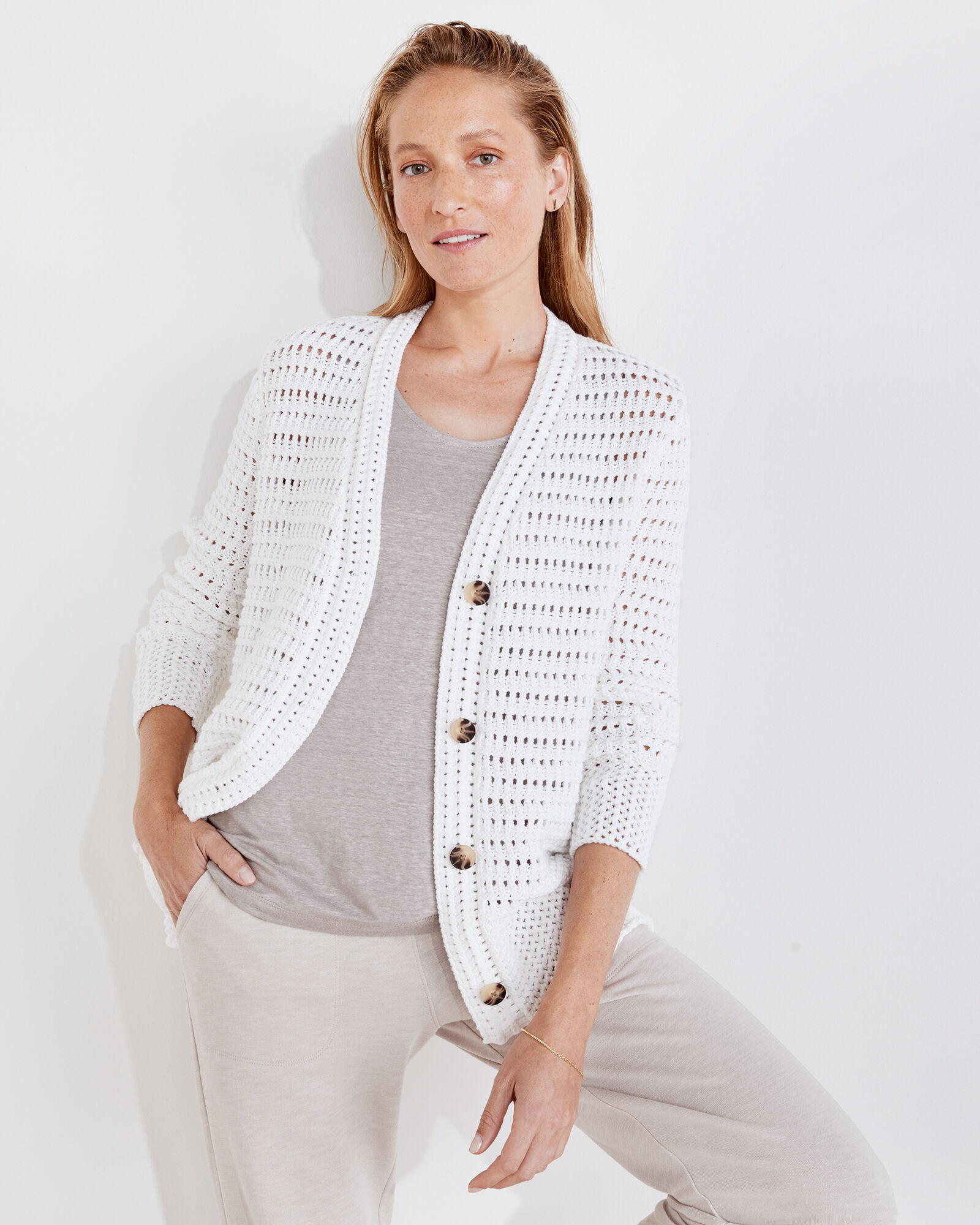 White crochet cheap cardigan sweater