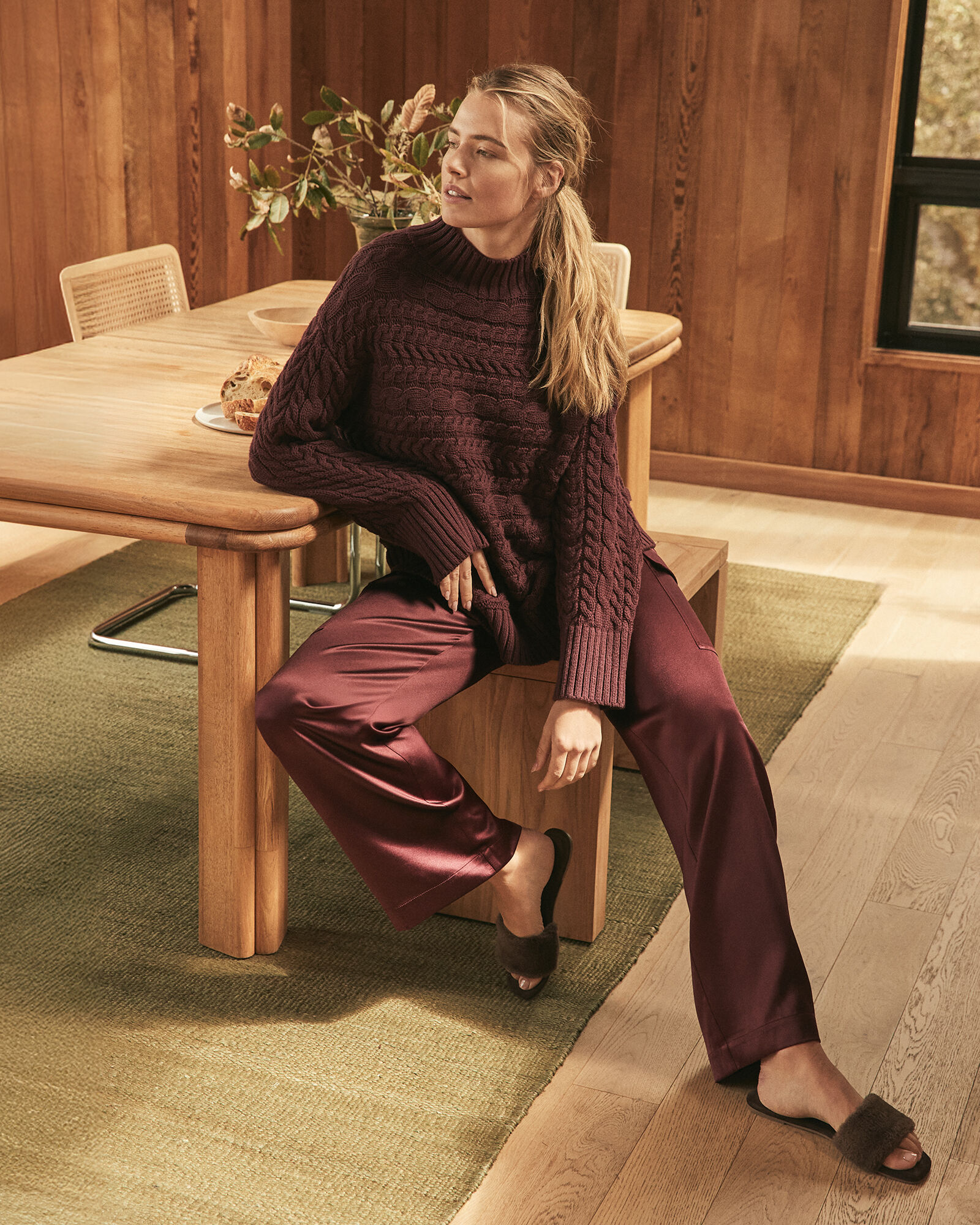 Organic Cotton Horizontal Cable Funnel Neck Sweater