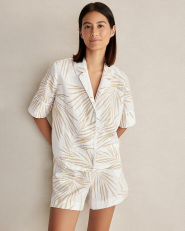Organic Cotton Linen Palm Print Pajama Top