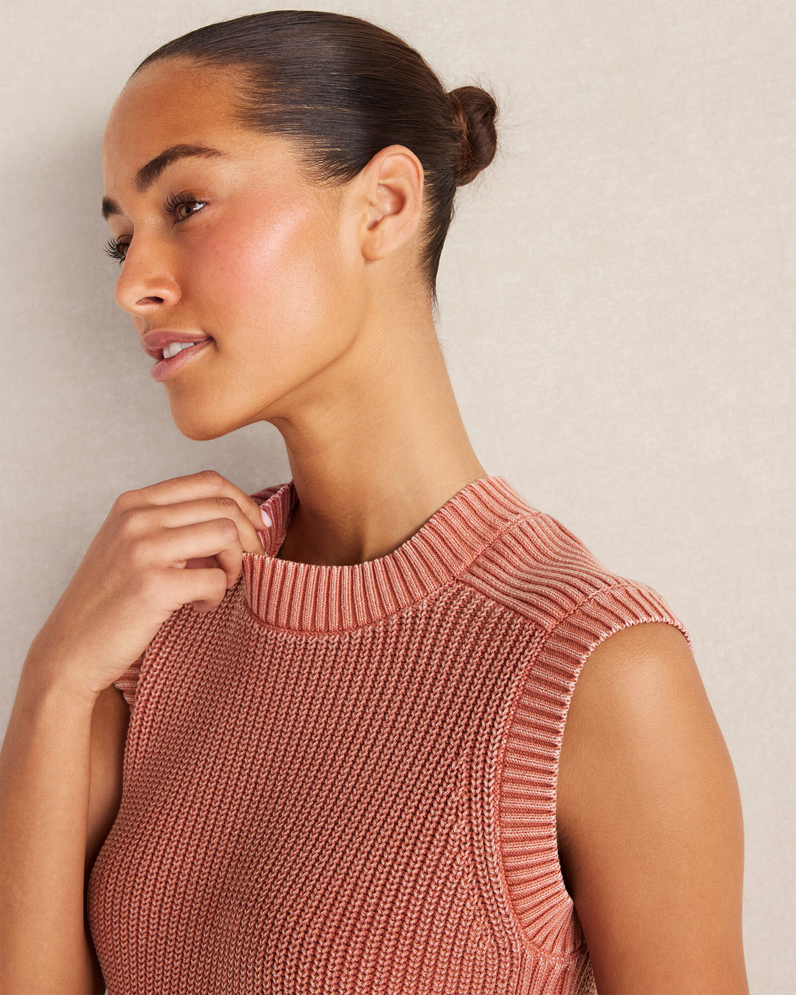 Garment-Dyed Cotton Shaker Sleeveless Sweater