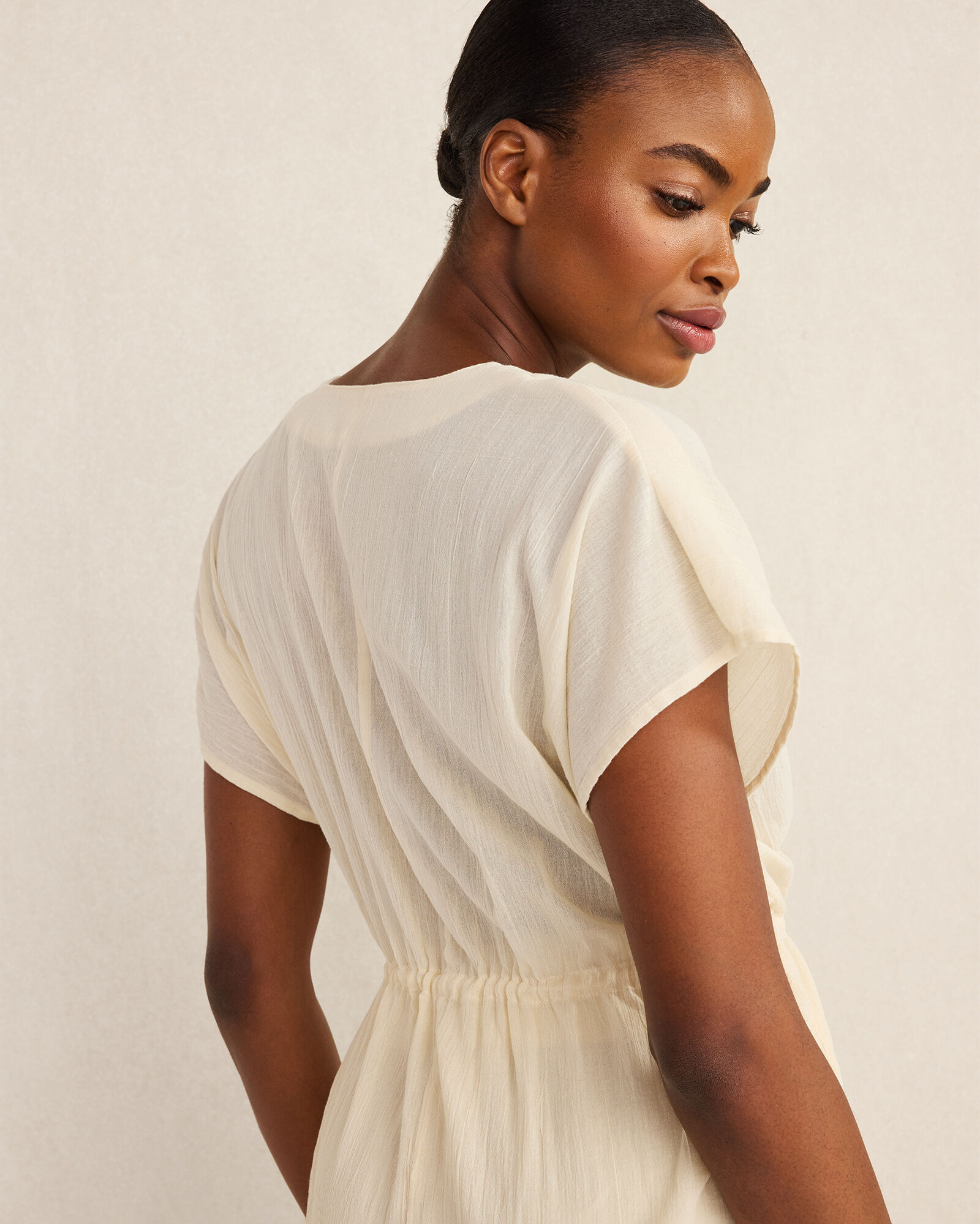 Organic Cotton Crinkle Gauze Flutter Sleeve Top