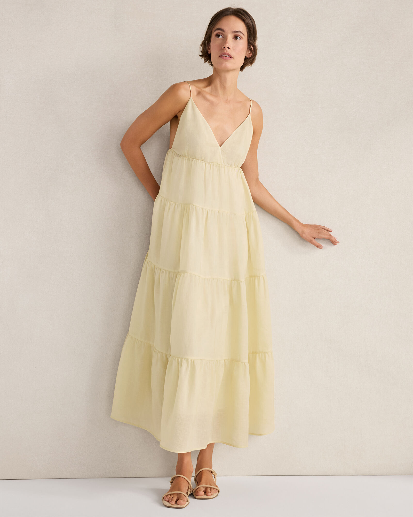Ramie Blend Tiered Maxi Dress
