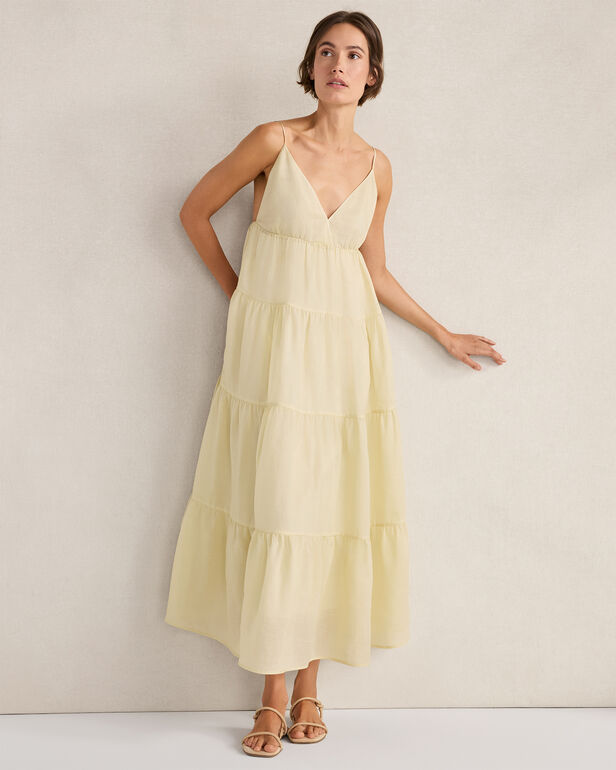 Ramie Blend Tiered Maxi Dress