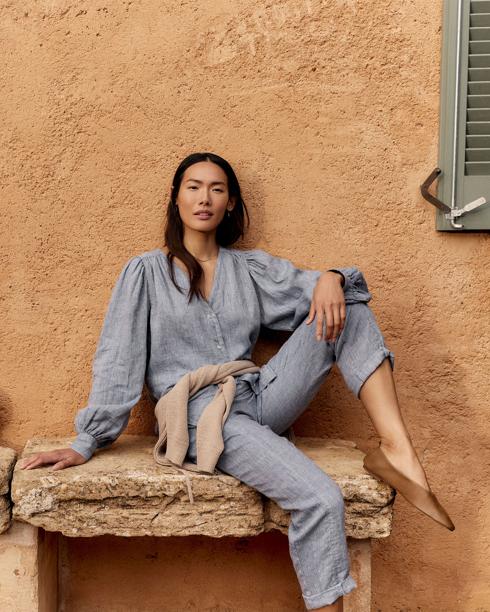 Linen V-Neck Blouse