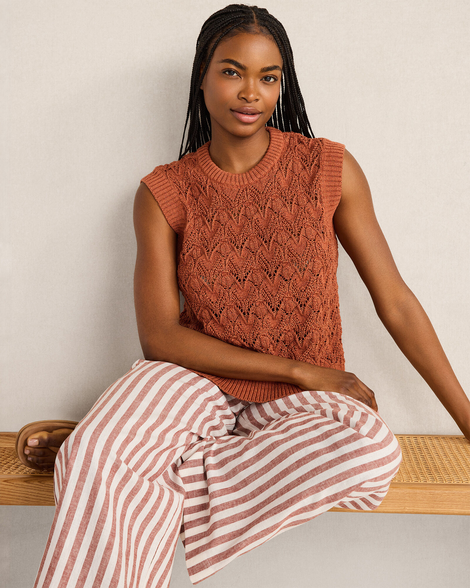 Organic Cotton Chain Pointelle Sweater Vest
