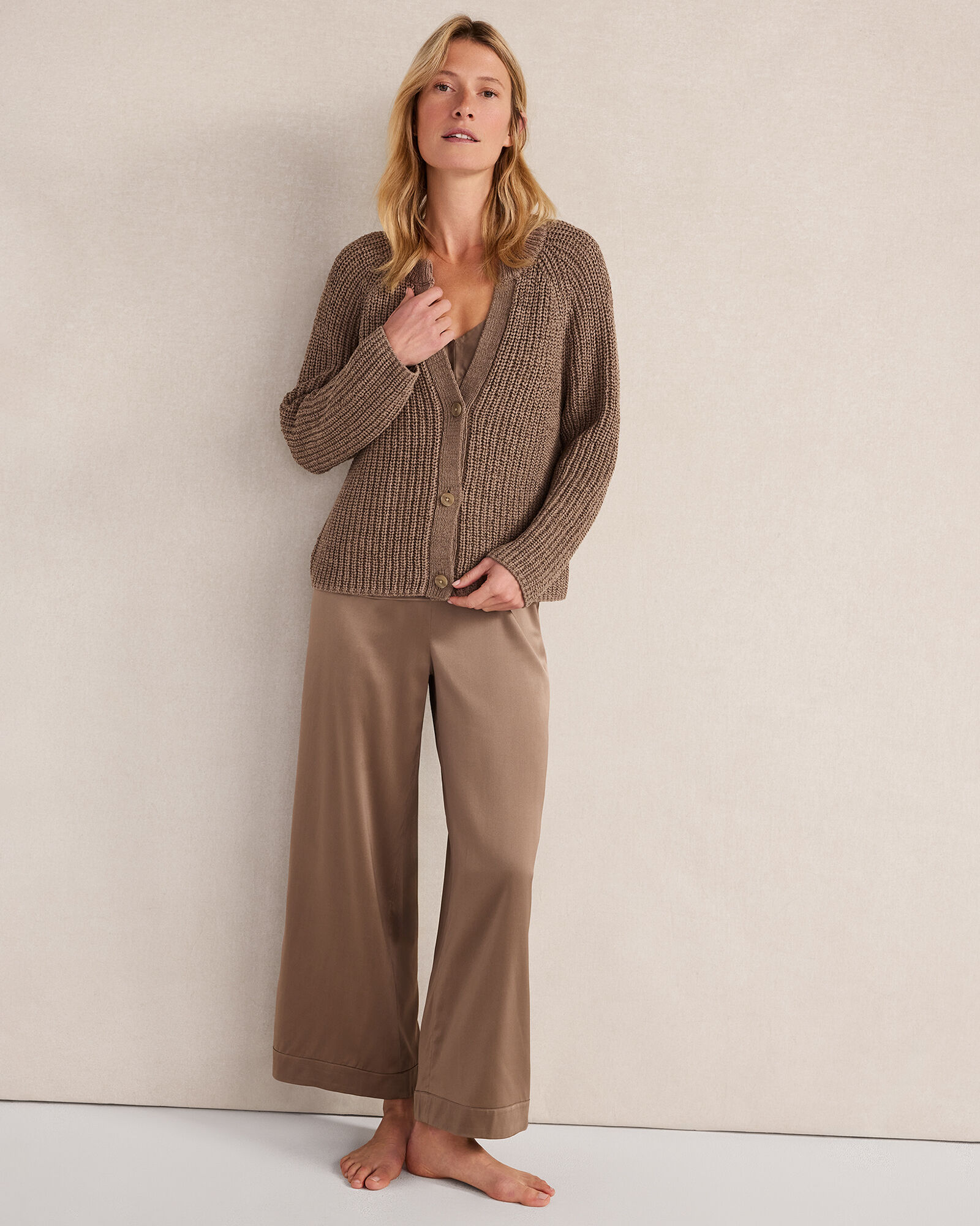 Cotton Tape Yarn V-Neck Cardigan