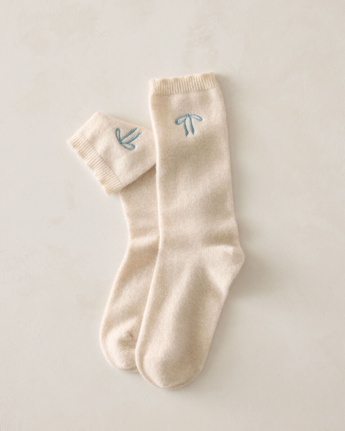 Embroidered Bow Cashmere Socks