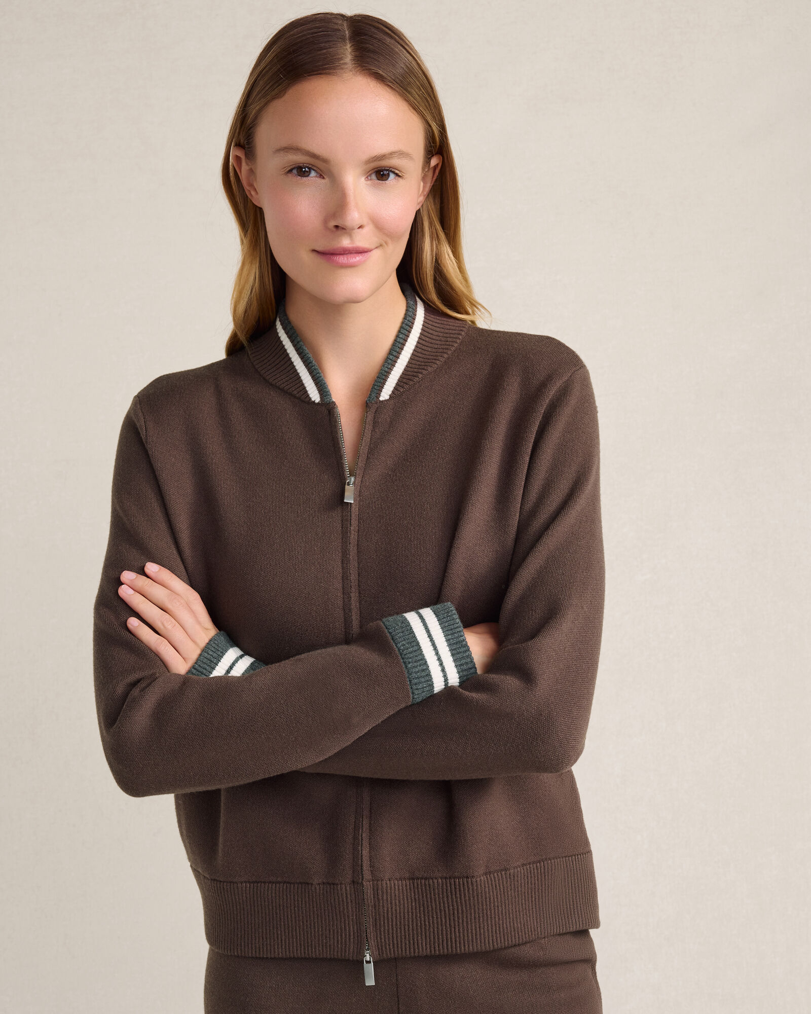 Viscose Blend Striped Bomber Jacket