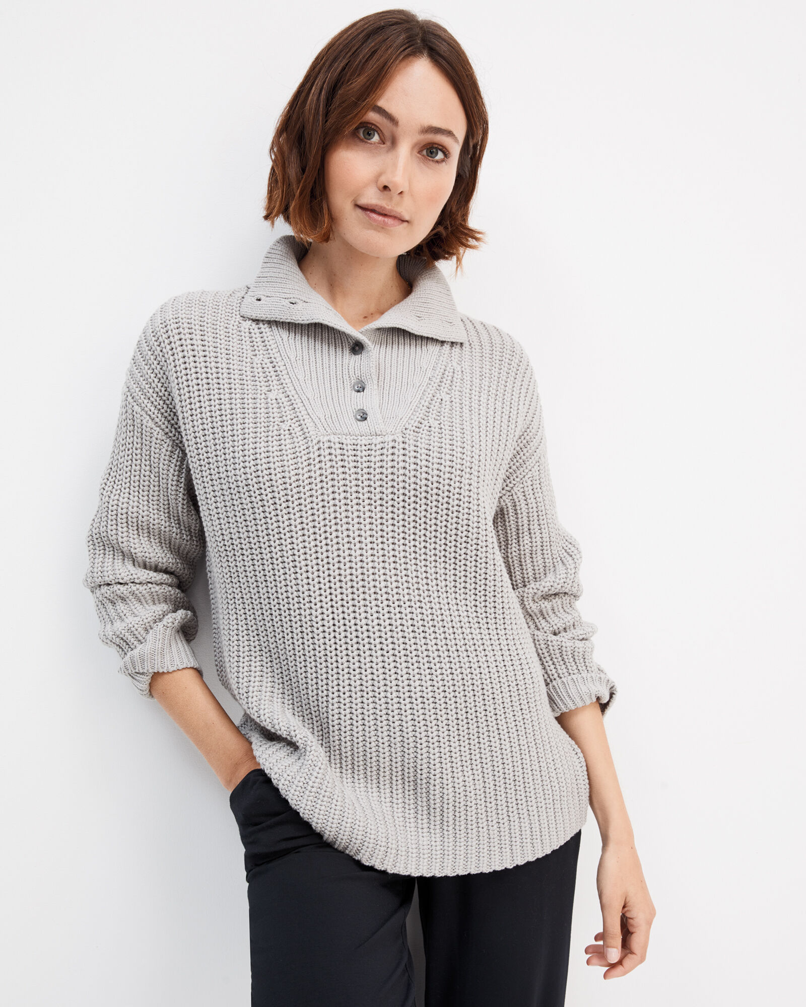 Button turtleneck sweater sale