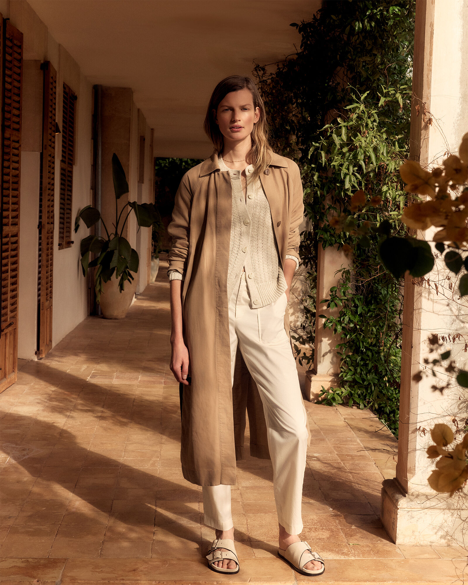 Organic Cotton Twill Slim Barrel Leg Pants
