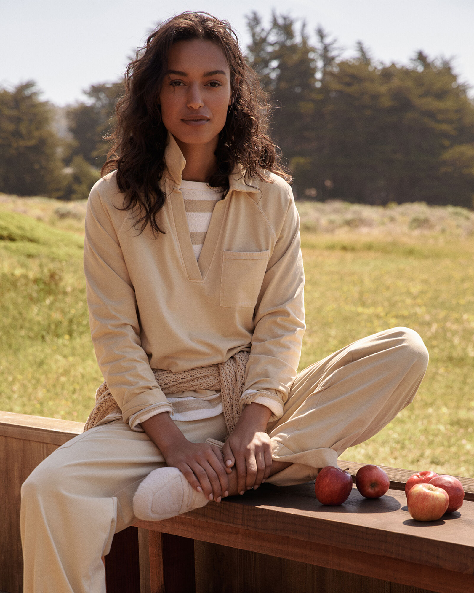 Garment-Dyed Organic Cotton Jersey Johnny Collar Top