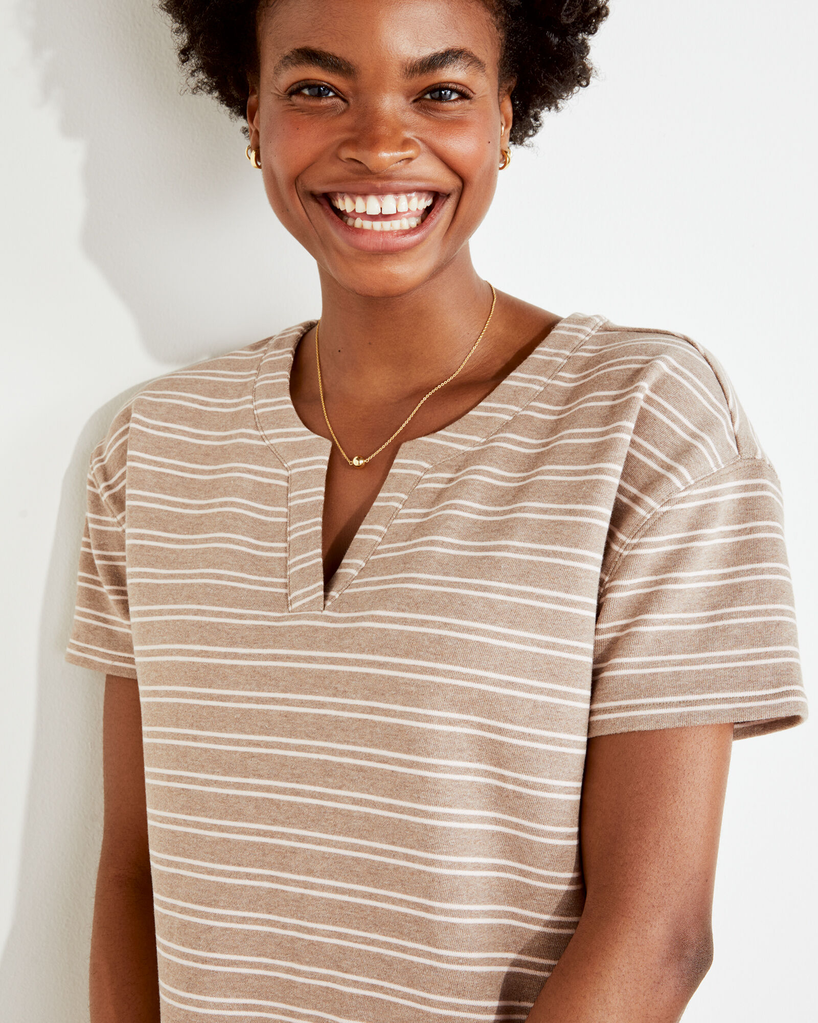 Organic Cotton French Terry Split-Neck Dress