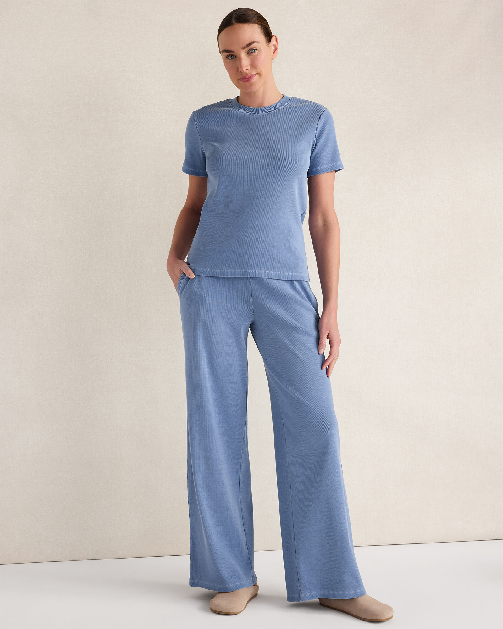 Resti Organic Cotton Rib Knit Wide Leg Pants