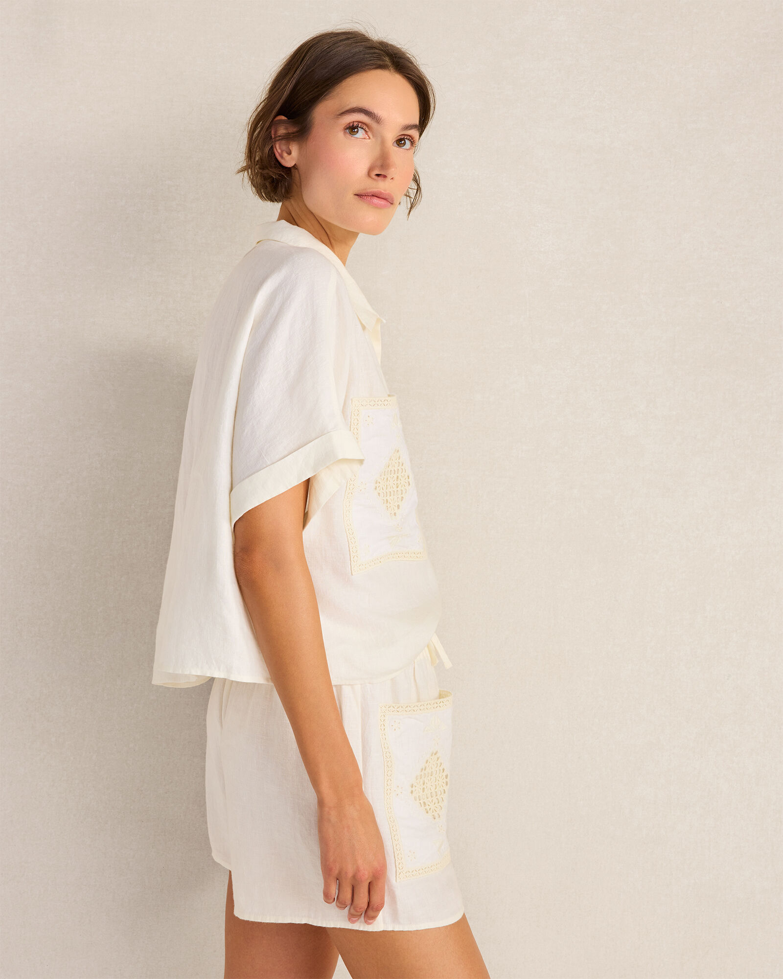 Organic Cotton Linen Embroidered Pocket Top