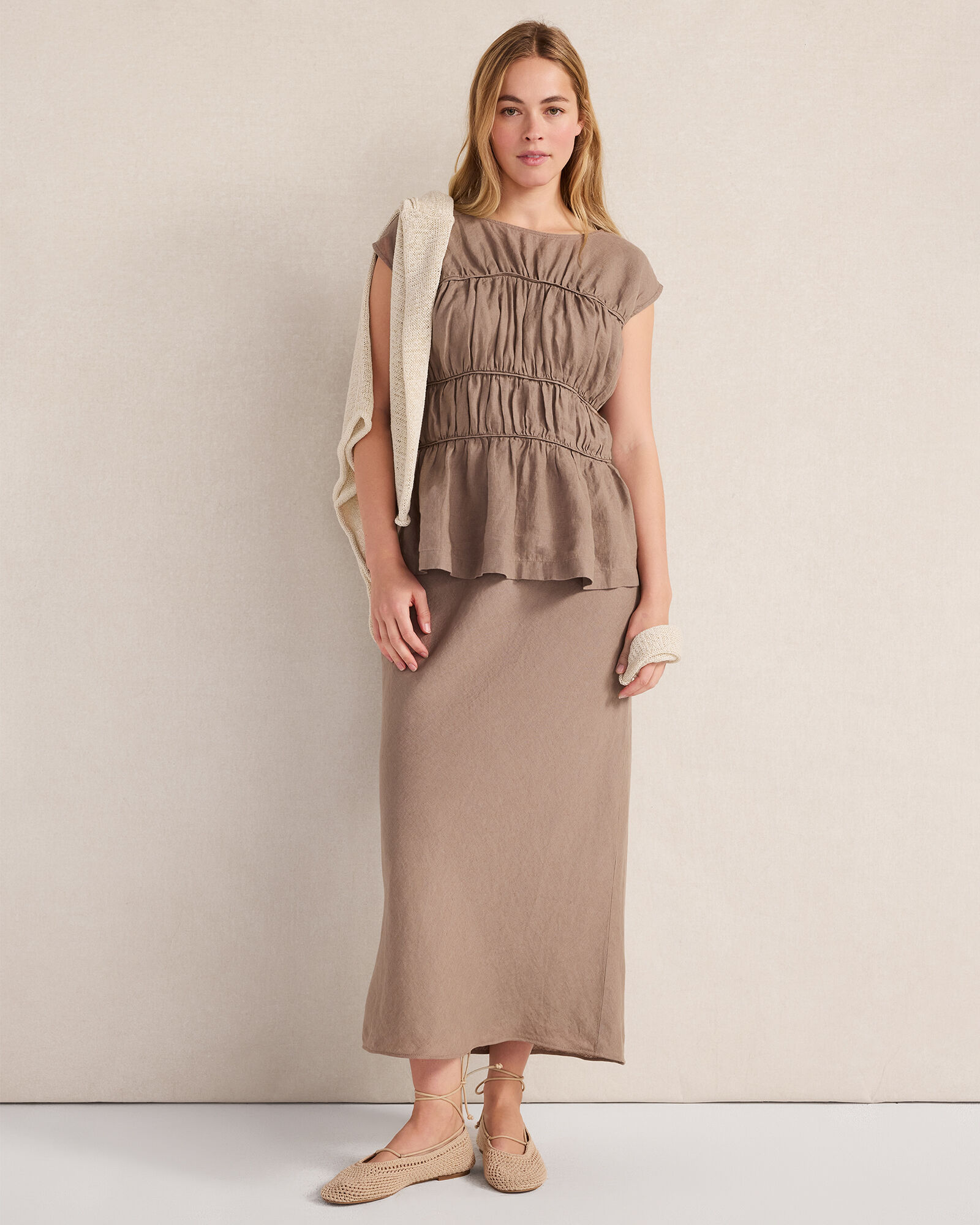 Linen Bias Cut Midi Skirt