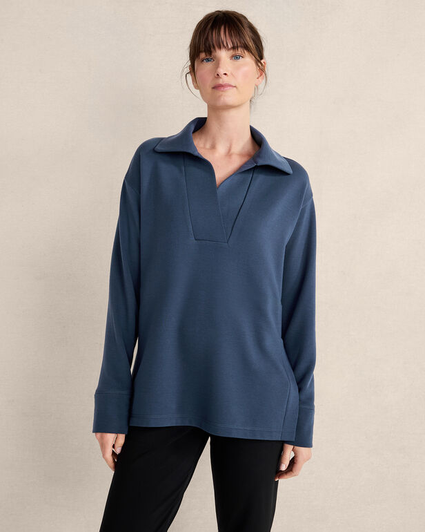 Fleece Johnny Collar Pullover Top