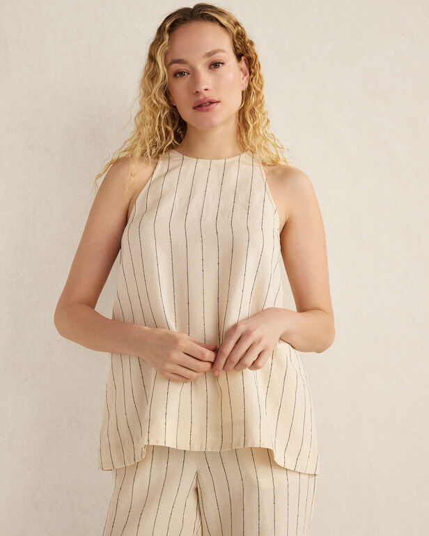 Linen Blend Dobby Stripe Top