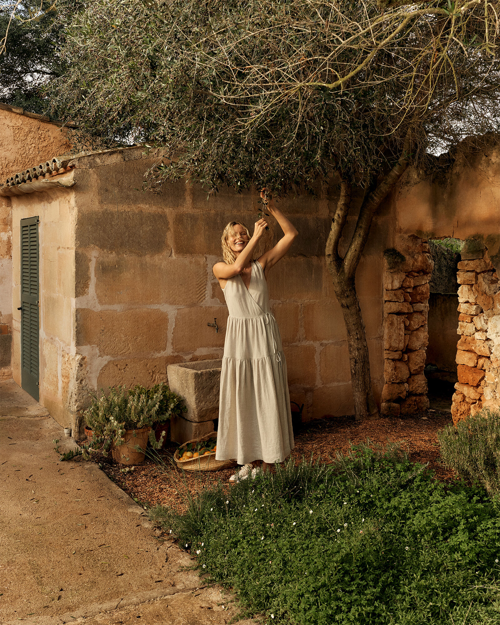 Everweave Linen Tiered Wrap Dress