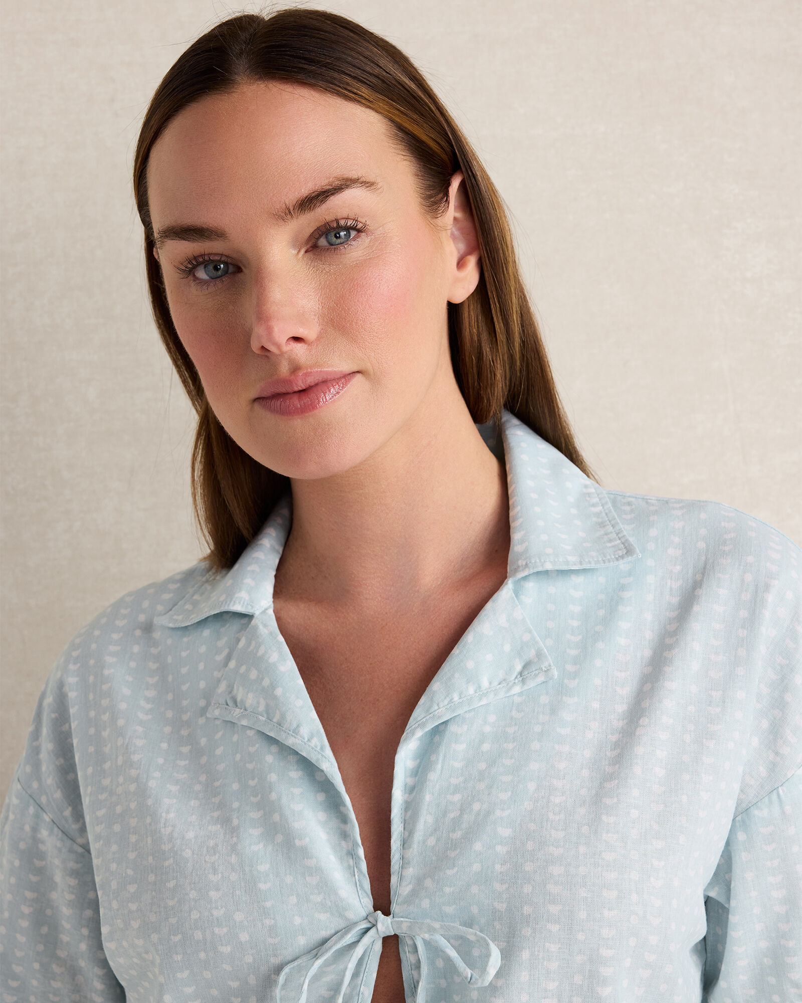Cotton Linen Faded Dot Pajama Top