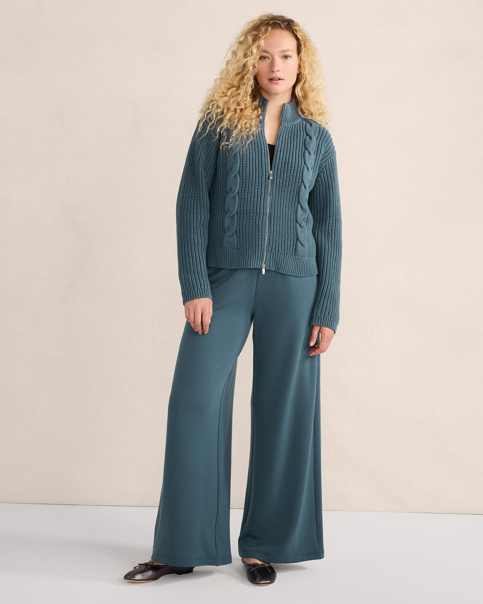 Cotton Mixed Stitch Double-Zip Cardigan | Haven Well Within