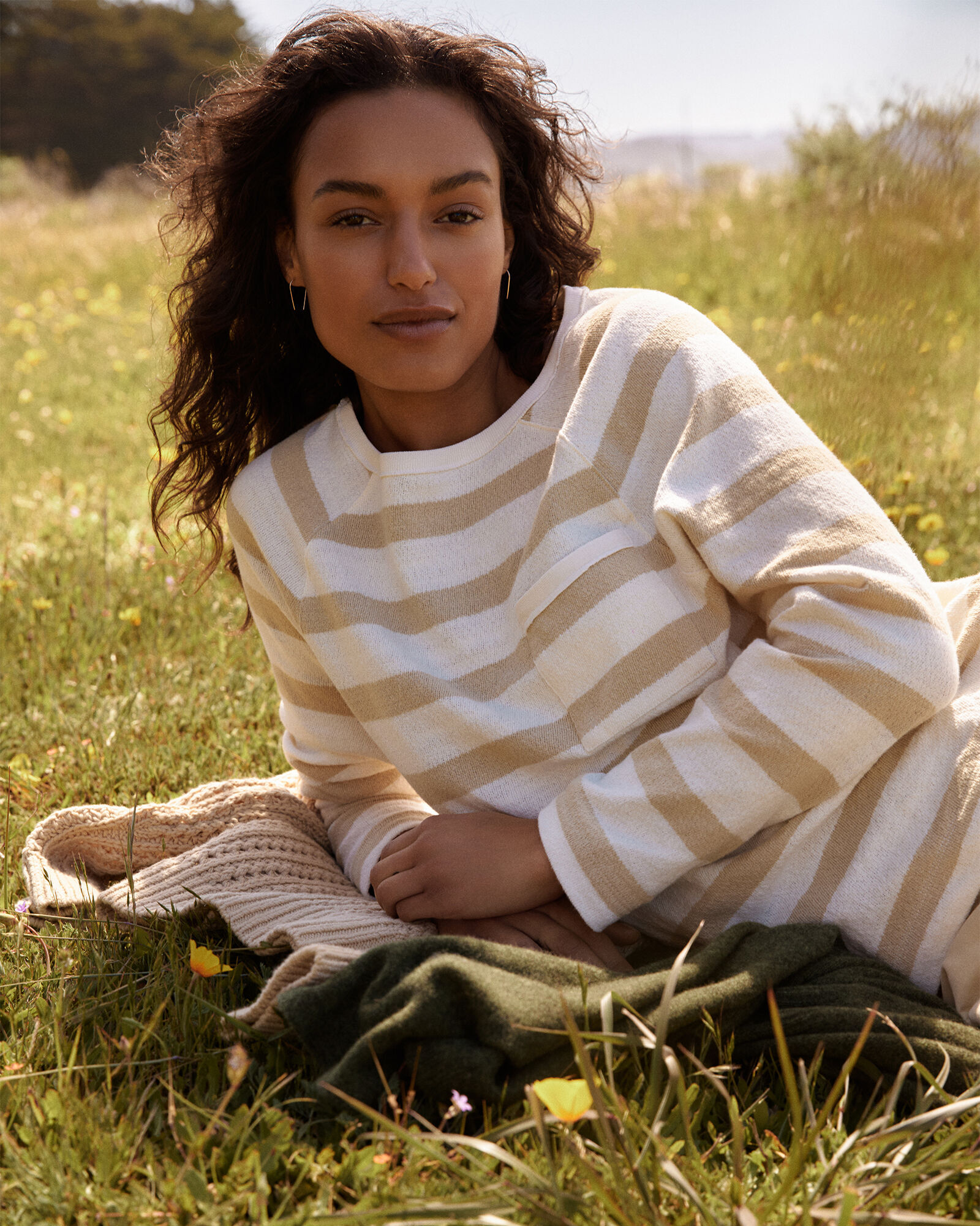 Cotton Slub Jersey Striped Raglan Top