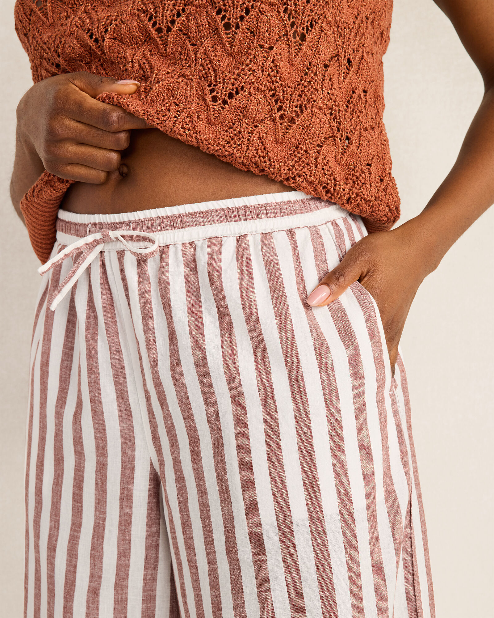 Organic Cotton Linen Striped Wide Leg Pants