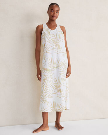 Organic Cotton Linen Palm Print Dress
