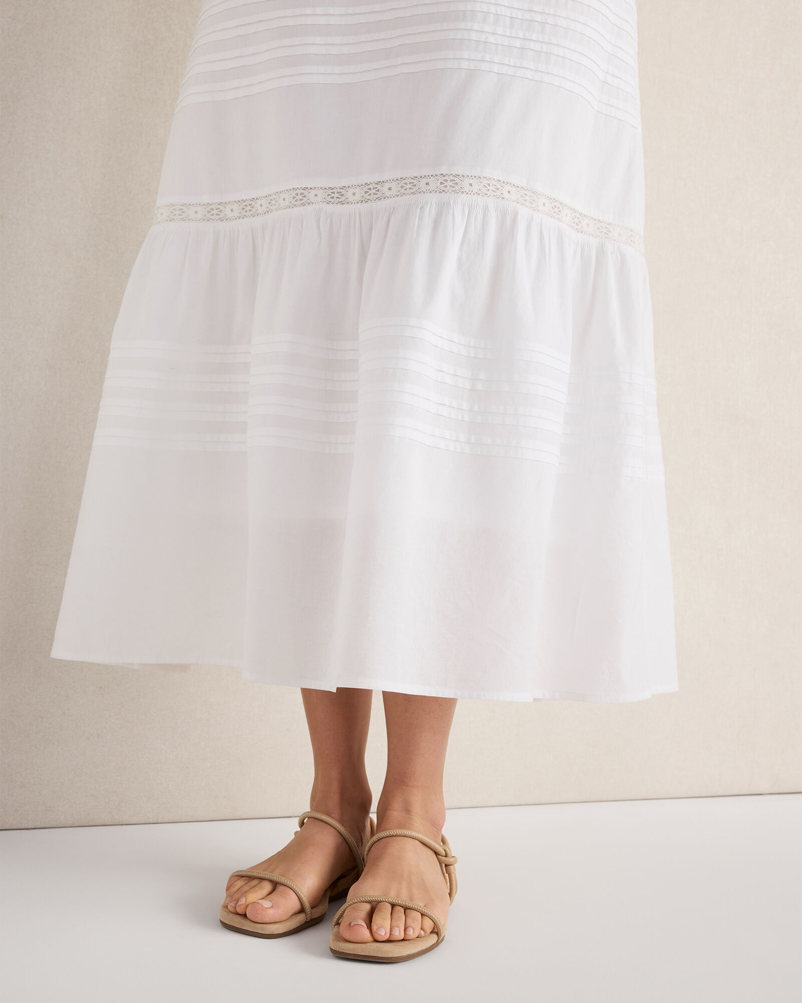 Organic Cotton Poplin Lace Trim Midi Dress