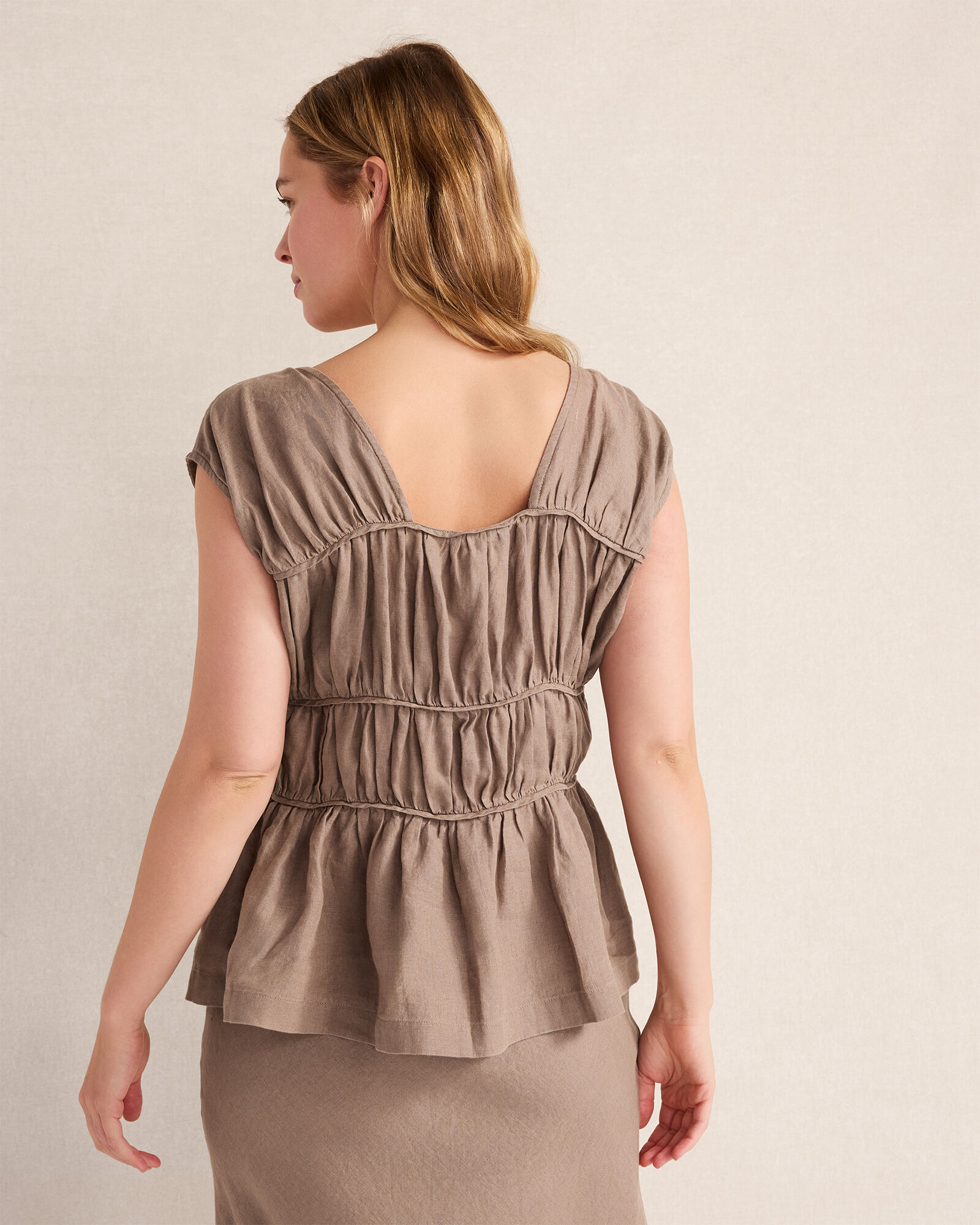 Linen Shirred Sleeveless Top