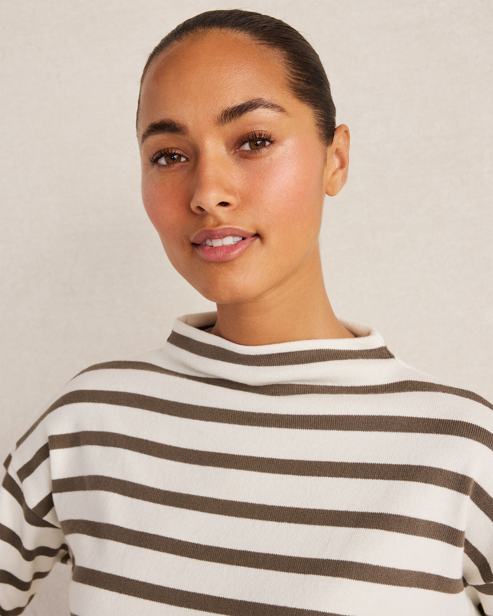 Organic Cotton Funnel Neck Striped Pullover