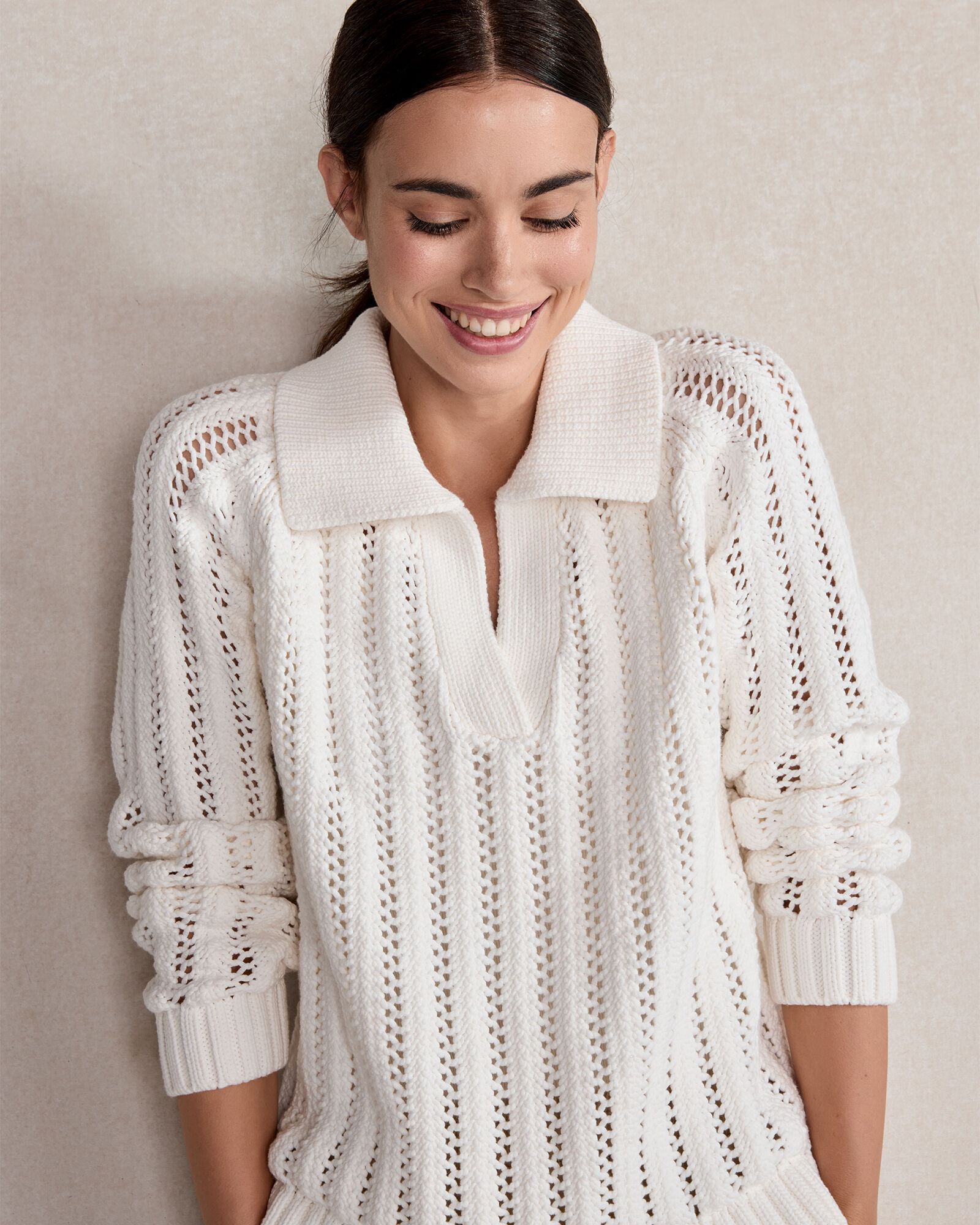 Annie Wear Openwork Johnny Collar Knit Cover Up