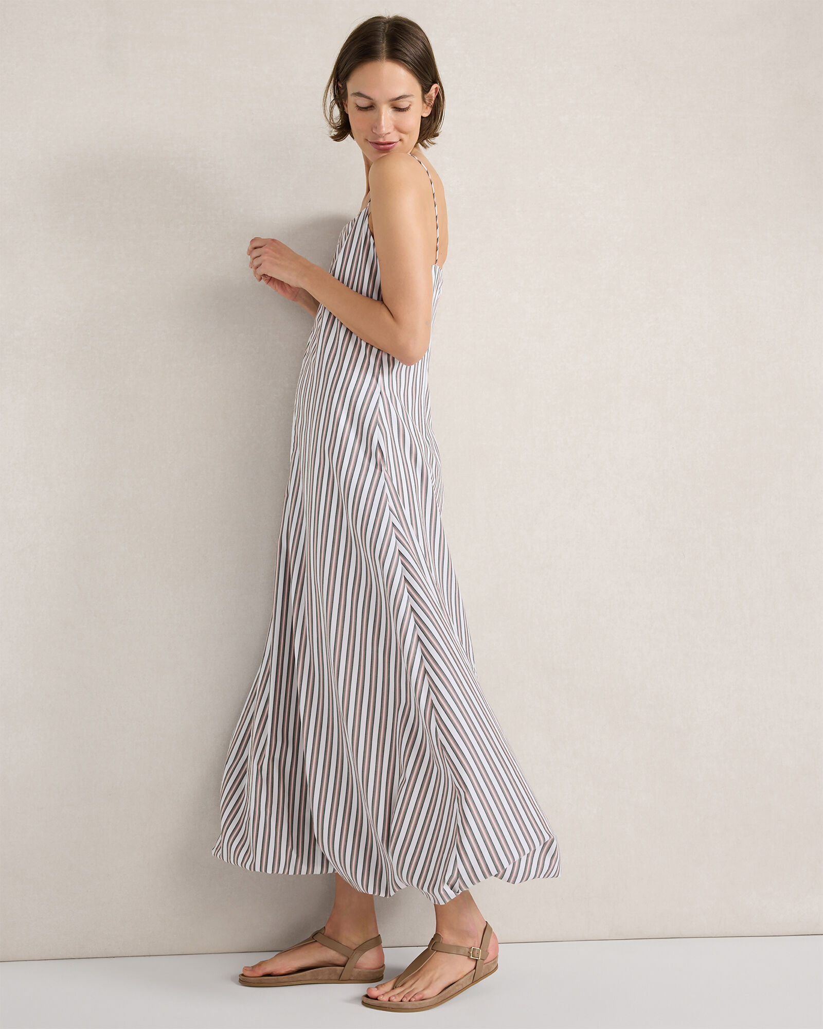 Organic Cotton Poplin Stripe Bubble Hem Maxi Dress