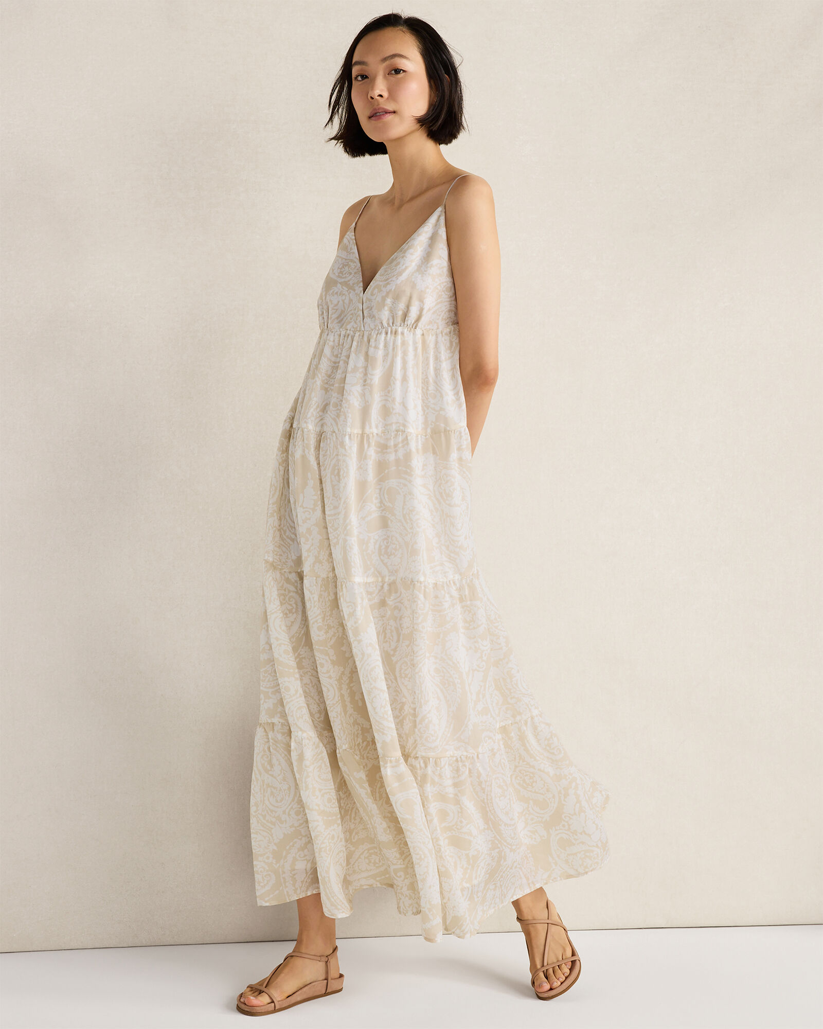 Ramie Blend Paisley Tiered Maxi Dress