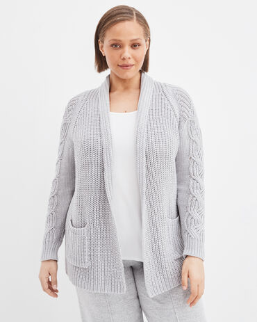 Shaker Stitch Cable Knit Sleeve Cardigan