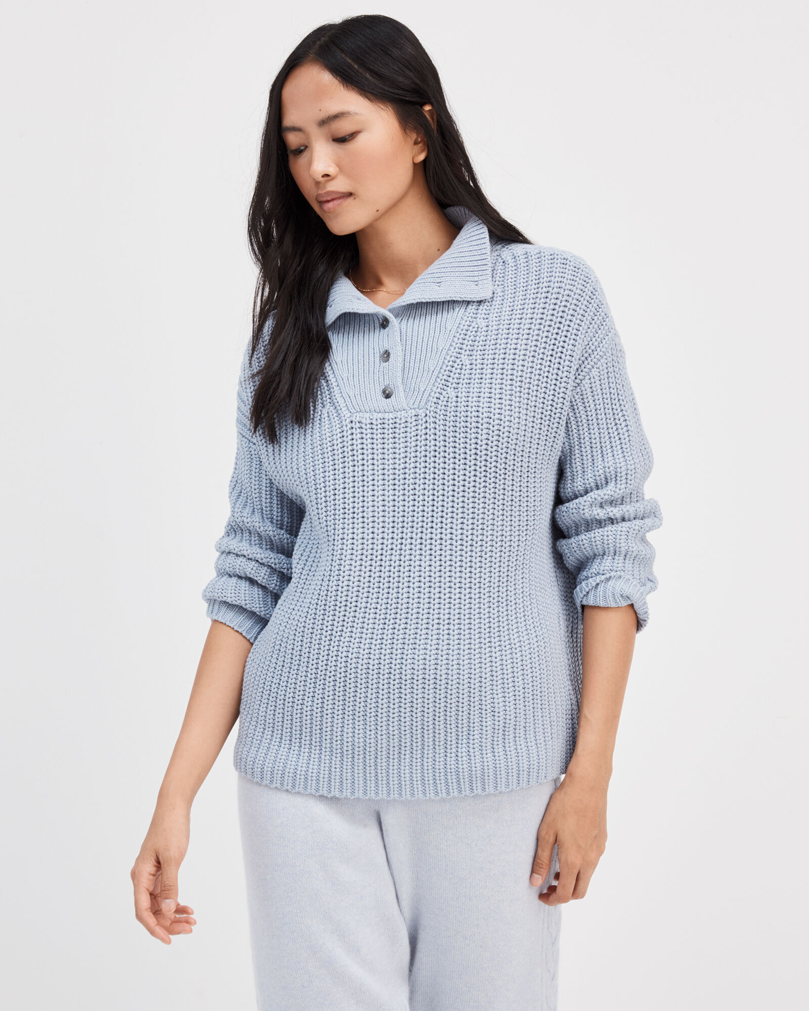 Button Detail Mock Neck Long Sleeve Sweater