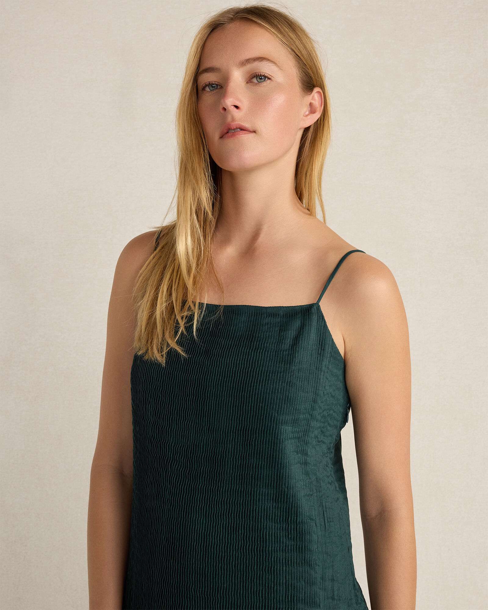 Ramie Blend Pleated Maxi Dress