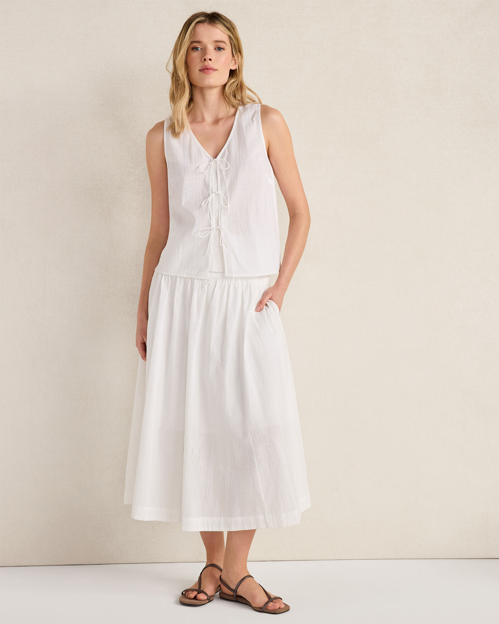 Organic Cotton Eyelet Tie-Front Tank