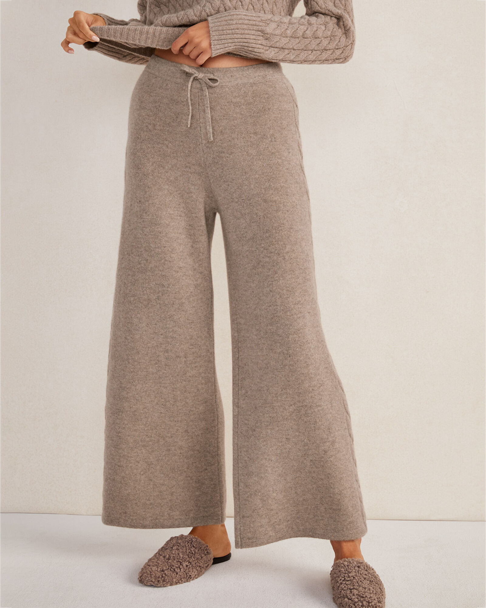 2PC Women's Sweater Pants Short Sleeve Cashmere Wide Leg Loose Comfort  Fashion