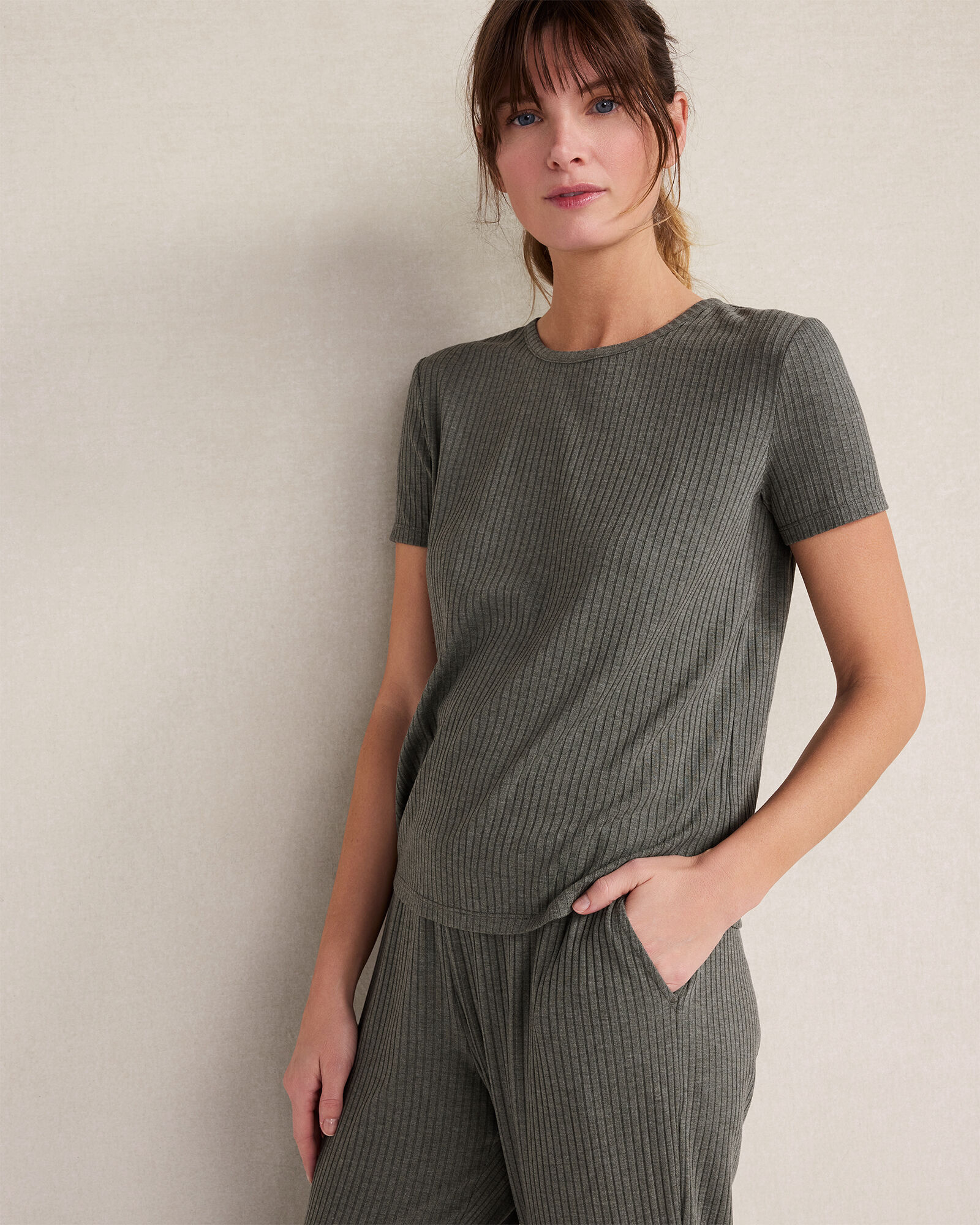Resti Drapey Rib Knit Short Sleeve Top