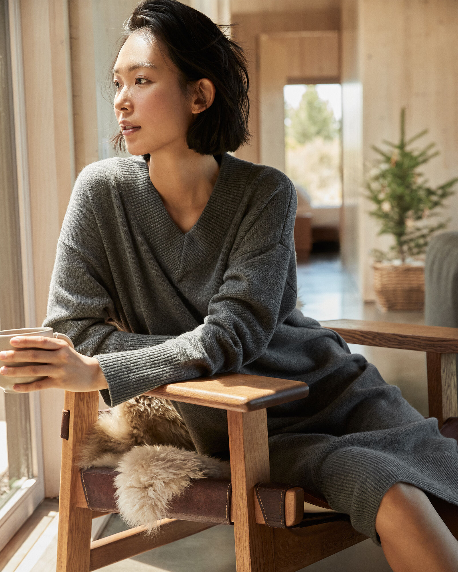 Cashmere V-Neck Sweater Dress