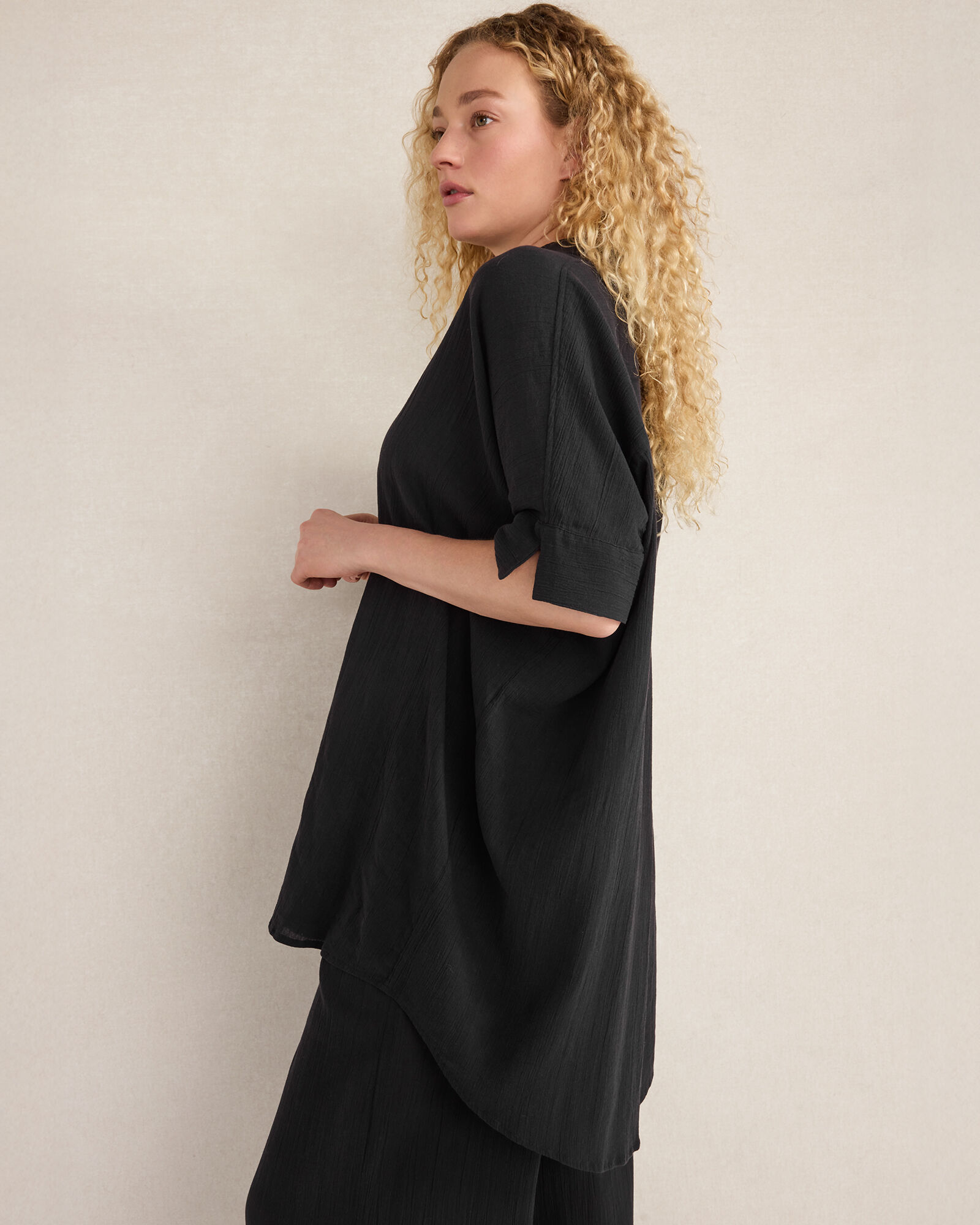 Organic Cotton Crinkle Gauze Button Down
