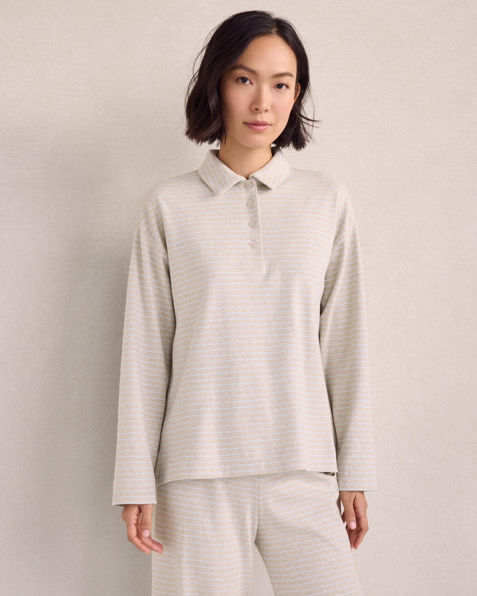 Resti Brushed Organic Cotton Interlock Polo | Soft Oat Multicolor Stripe | XXS