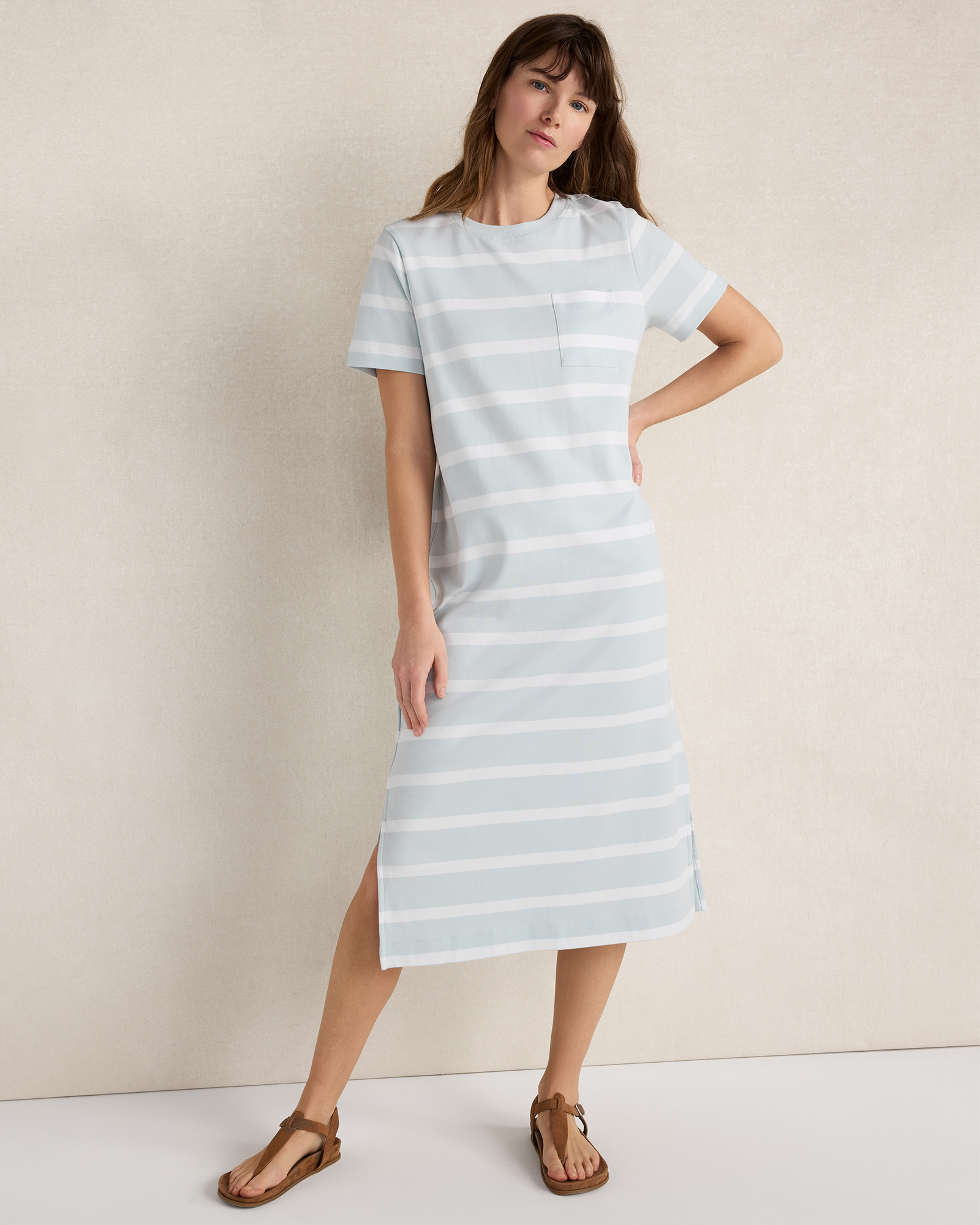Organic Cotton Interlock Striped Short Sleeve Dress Mixy Stripe Ice Blue Mlti XXL 118$