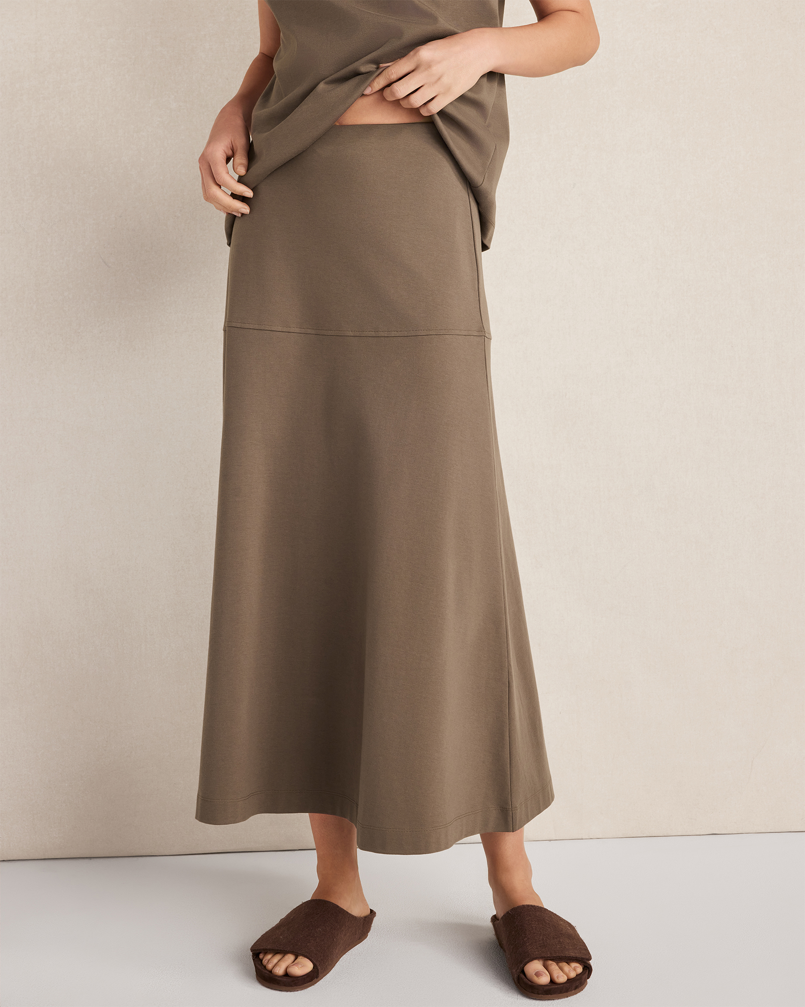 Organic Cotton Interlock Midi Skirt Slate Brown Medium 90$