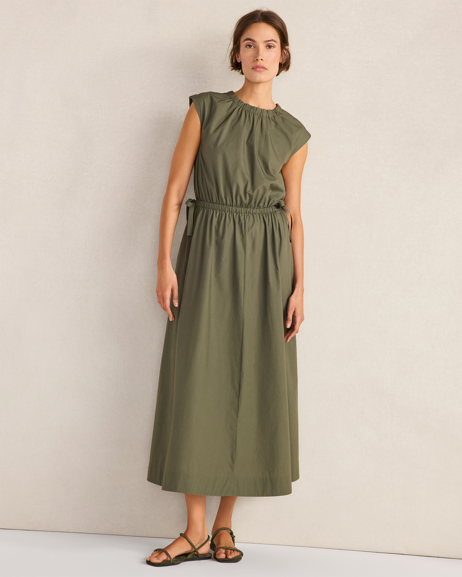 Organic Cotton Poplin Side-Tie Maxi Dress Deep Willow Large 138$