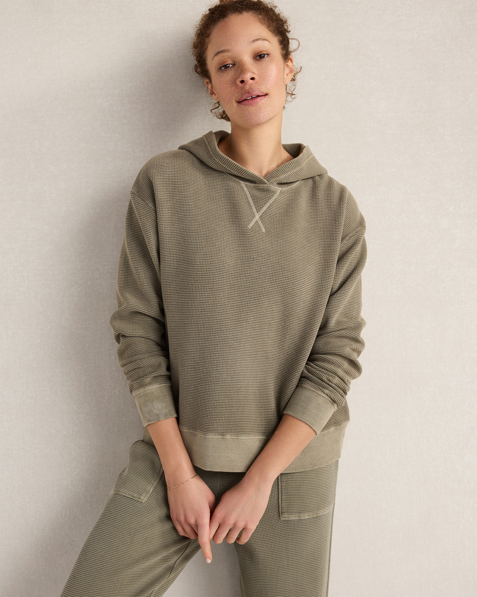 Resti Organic Cotton Waffle Hoodie | Garment Dye Vetiver | XXL