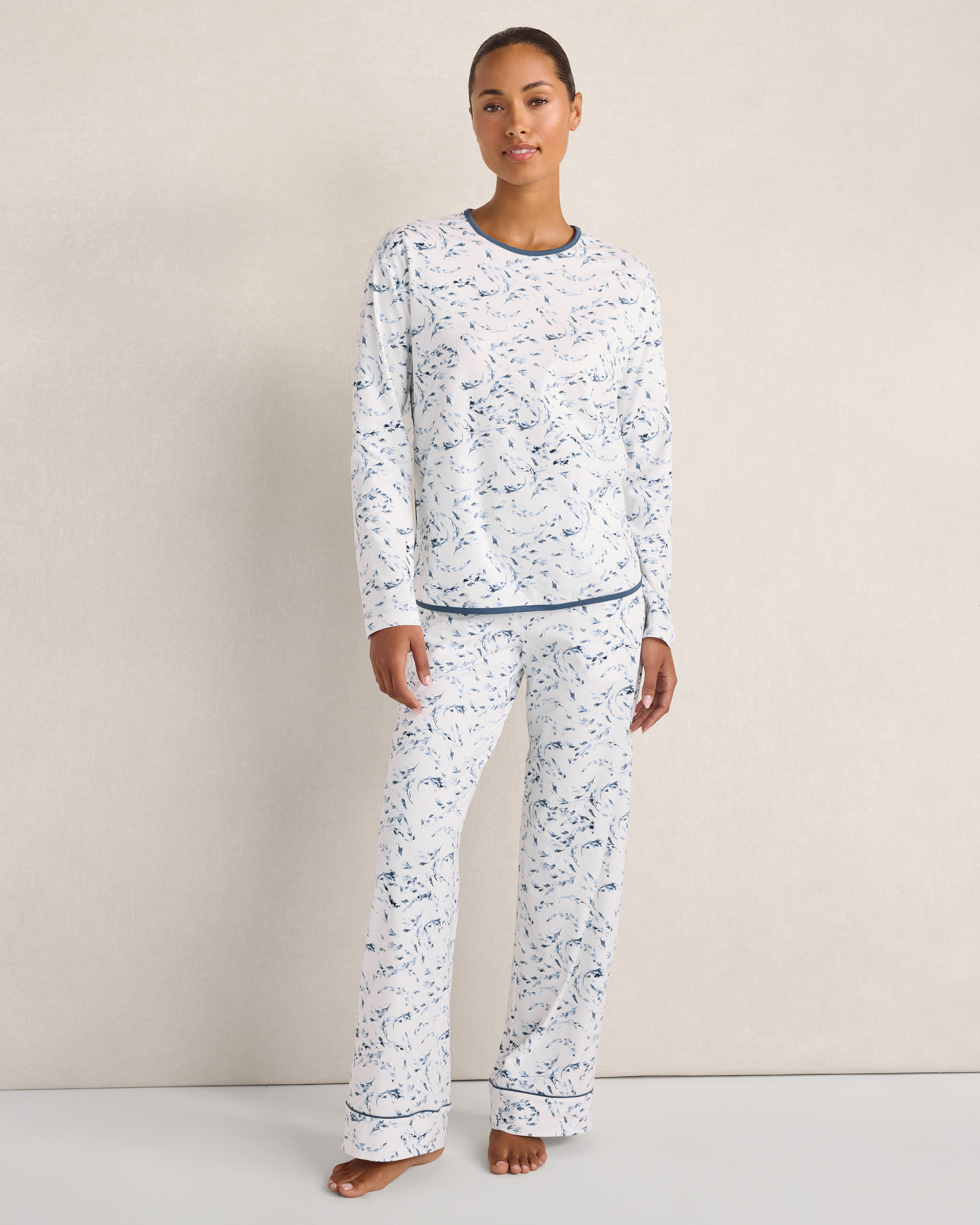 Organic Cotton Jersey Wispy Floral Sleep Pants | White/ Arctic Ice | XXL