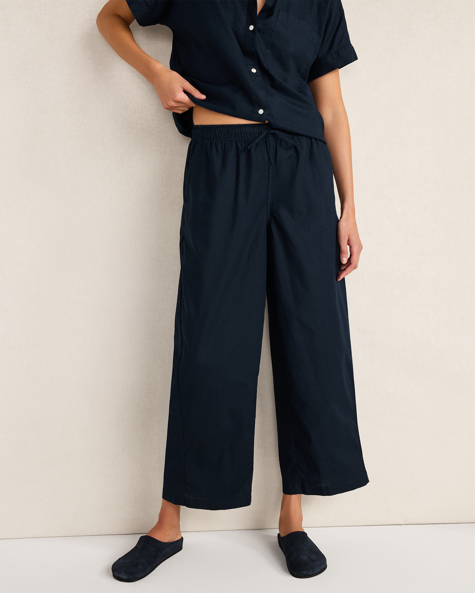 Organic Cotton Linen Barrel Leg Pants | Indigo Ink | Small