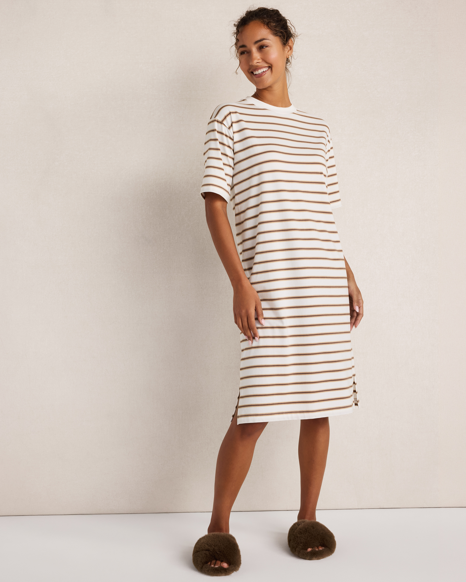 Organic Cotton Jersey Striped T-Shirt Dress | White/Cortado Stripe | XXL
