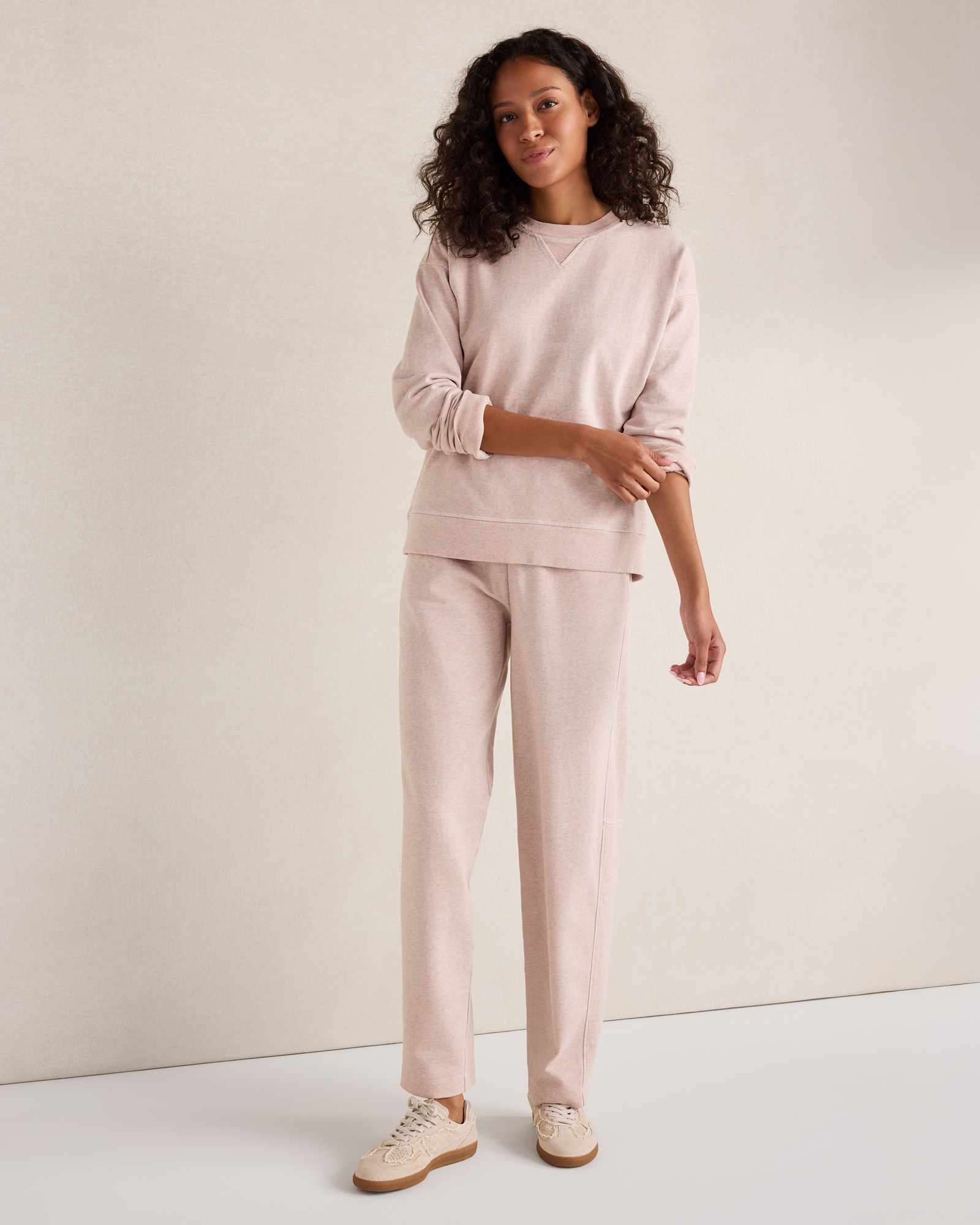 Organic Cotton Terry Barrel Leg Pants | Peony Hthr | XS